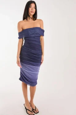 Midi Dresses*Pink Vanilla Ombre Bardot Midi Dress Navy