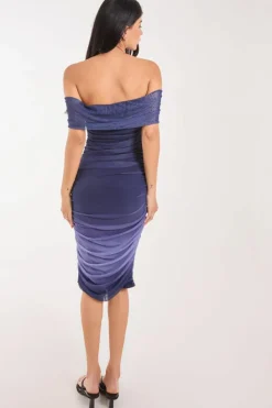 Midi Dresses*Pink Vanilla Ombre Bardot Midi Dress Navy