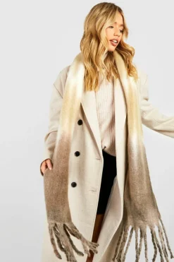 Scarves|Scarves*boohoo Ombre Chunky Soft Brush Fringe Scarf taupe