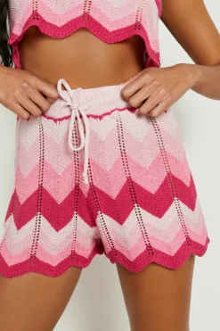 Knitted Co-Ords|Beachwear*boohoo Ombre Crochet Halterneck And Shorts Set pink