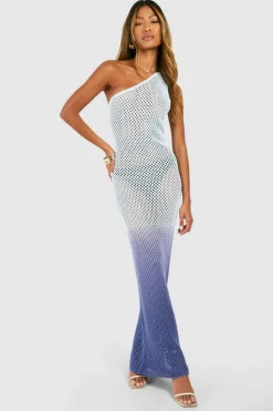 Jumper Dresses|Jumper Dresses*boohoo Ombre Crochet One Shoulder Knitted Maxi Dress blue