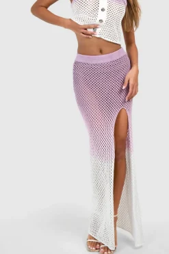 Cardigans*boohoo Ombre Crochet Waistcoat And Maxi Skirt Set lilac