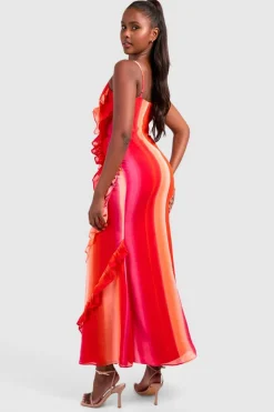 Cami Dresses*boohoo Ombre Ruffle Tiered Maxi Dress pink
