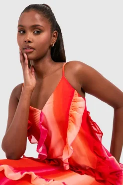 Cami Dresses*boohoo Ombre Ruffle Tiered Maxi Dress pink