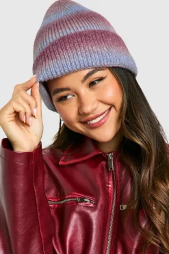 Earmuffs|Hats & Gloves*boohoo Ombre Stripe Fluffy Knitted Beanie purple