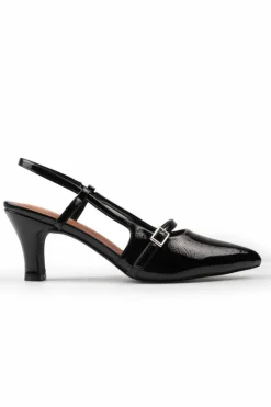Sandals*Where's That From On Point' Wide Fit Mid Heel Slingback Sandals With Strap And Buckle Detail Black