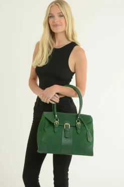 Tote Bags*Ashwood Leather Onda Opulenta' Flap Over Soft Suede Leather Tote Bag Green