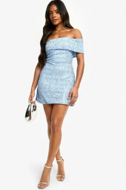 A Line Dresses*boohoo One Shoulder A-line Hand Embellished Mini Dress blue