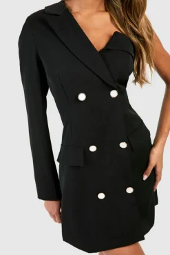 Blazer Dresses*boohoo One Shoulder Blazer Dress black