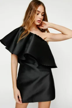 A Line Dresses*NastyGal One Shoulder Satin Twill Mini Dress black