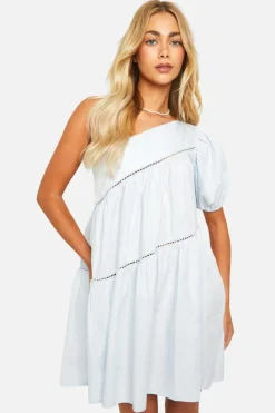 Smock Dresses*boohoo One Shoulder Smock Dress blue