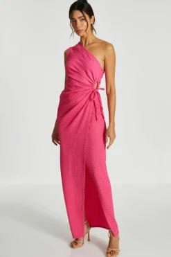 Wrap Dresses*Quiz One Shoulder Wrap Cut Out Maxi Dress Pink