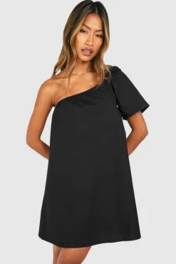 Smock Dresses*boohoo One Sleeve Mini Dress black