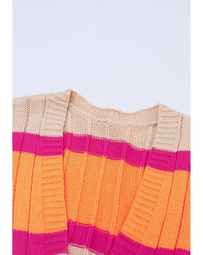 Cardigans*Azura Exchange Striped Colorblock Drop Shoulder Slouchy Cardigan Orange