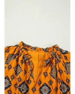 Shirt Dresses*Azura Exchange Western Geometric Print Tiered Frilled Loose Fit Midi Dress Orange