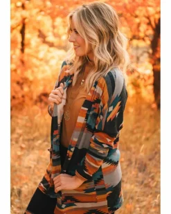 Cardigans*Azura Exchange Western Tribal Aztec Print Cardigan Orange