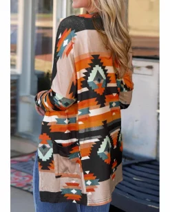 Cardigans*Azura Exchange Western Tribal Aztec Print Cardigan Orange