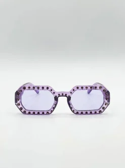 Sunglasses*SVNX Oval Festival Glasses with Gem Detail in Purple