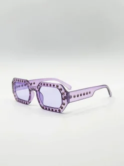 Sunglasses*SVNX Oval Festival Glasses with Gem Detail in Purple