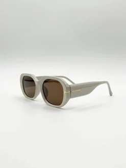 Sunglasses*SVNX Oval Sunglasses with Wide Arm in Cream