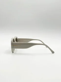 Sunglasses*SVNX Oval Sunglasses with Wide Arm in Cream