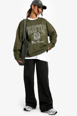 Sweatshirts|Hoodies & Sweatshirts*boohoo Overdye Seattle Oversized Sweatshirt khaki