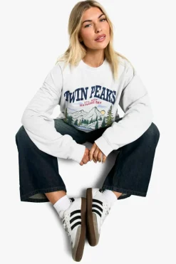 Sweatshirts|Hoodies & Sweatshirts*boohoo Overdye Twin Peaks Vintage Print Oversized Sweatshirt light grey