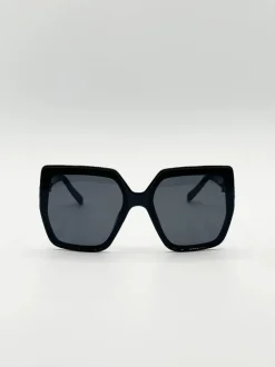 Sunglasses*SVNX Oversize Cateye Sunglasses with Diamante Detail in Black