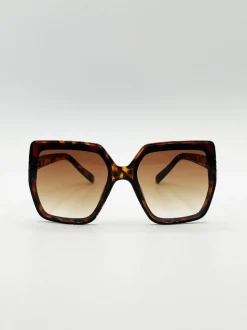 Sunglasses*SVNX Oversize Cateye Sunglasses with Diamante Detail in Tortoise Brown