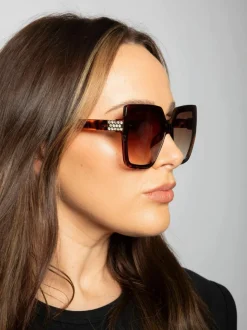 Sunglasses*SVNX Oversize Cateye Sunglasses with Diamante Detail in Tortoise Brown