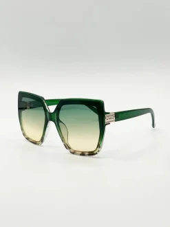 Sunglasses*SVNX Oversize Cateye Sunglasses with Diamante Detail in Green