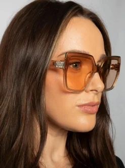 Sunglasses*SVNX Oversize Cateye Sunglasses with Diamante Detail in Champagne Light Sand