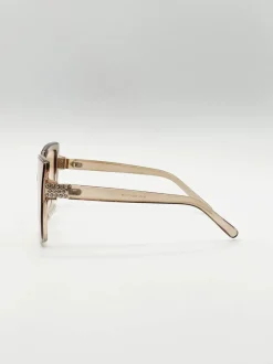 Sunglasses*SVNX Oversize Cateye Sunglasses with Diamante Detail in Champagne Light Sand