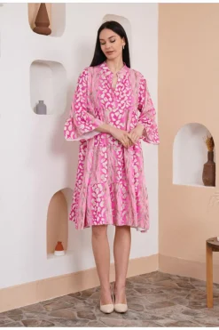 Smock Dresses*HOXTON GAL Oversized 3/4 Sleeves Leopard Printed Smock Dress Pink