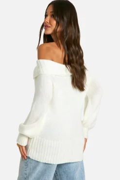 Oversized Jumpers|Jumpers*boohoo Oversized Bardot Knitted Collar Jumper ivory