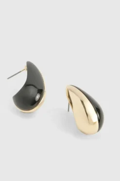Statement Earrings|Earrings*boohoo Oversized Black Contrast Teardrop Earrings gold