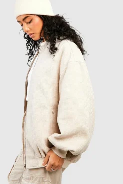 Up To 80% Off Winter Warmers|Bomber Jackets*boohoo Oversized Boucle Bomber Jacket stone