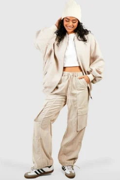 Up To 80% Off Winter Warmers|Bomber Jackets*boohoo Oversized Boucle Bomber Jacket stone