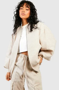 Up To 80% Off Winter Warmers|Bomber Jackets*boohoo Oversized Boucle Bomber Jacket stone
