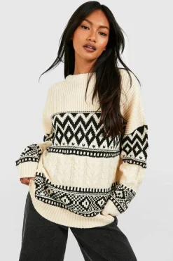 Oversized Jumpers*boohoo Oversized Cable Jacquard Knit Jumper oatmeal