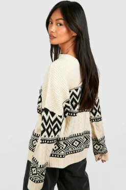 Oversized Jumpers*boohoo Oversized Cable Jacquard Knit Jumper oatmeal