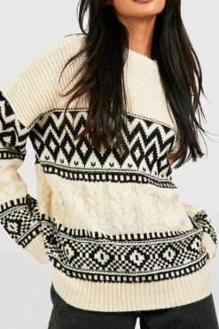 Oversized Jumpers*boohoo Oversized Cable Jacquard Knit Jumper oatmeal