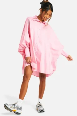 Shirt Dresses*boohoo Oversized Cotton Shirt Dress pink