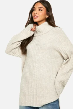 Jumpers|Oversized Jumpers*boohoo Oversized Cowl Neck Rib Knit Jumper stone