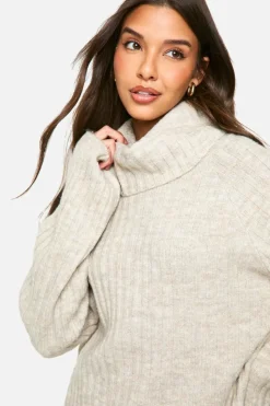 Jumpers|Oversized Jumpers*boohoo Oversized Cowl Neck Rib Knit Jumper stone