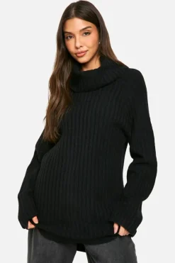Oversized Jumpers|Jumpers*boohoo Oversized Cowl Neck Rib Knit Jumper black