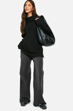 Oversized Jumpers|Jumpers*boohoo Oversized Cowl Neck Rib Knit Jumper black
