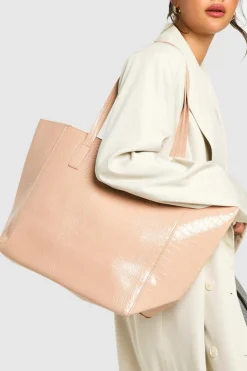 Handbags|Tote Bags*boohoo Oversized Faux Leather Croc Tote Day Bag taupe