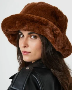 Hats & Gloves|Hats & Gloves*My Accessories London Oversized Faux-Fur Plush Bucket Hat Dark Brown
