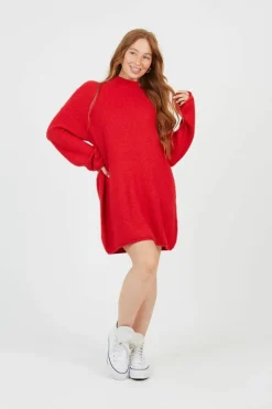 Oversized Jumpers*Brave Soul Oversized Fisherman Knit Turtleneck Jumper Red